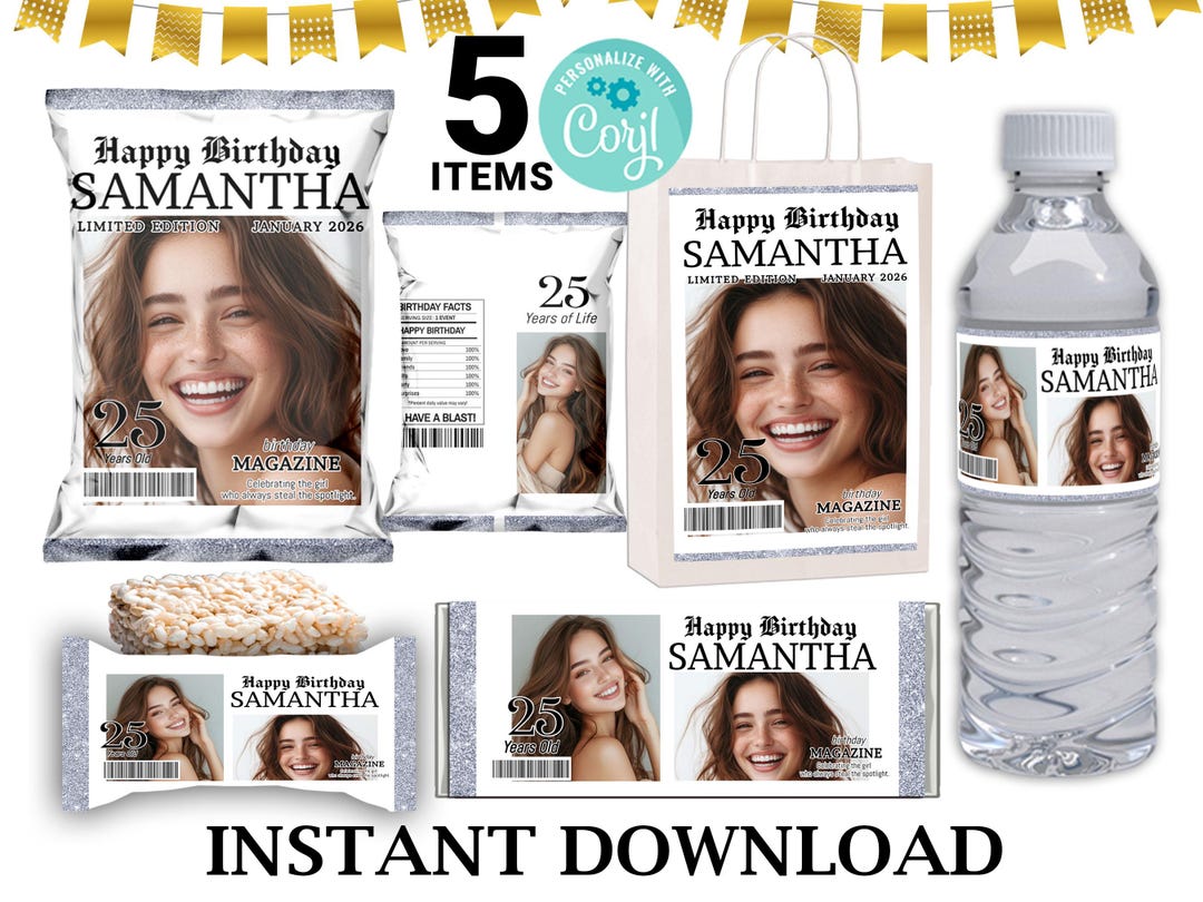 Mag Pro Custom Labels Magazine Birthday Party Bundle, Personalized Labels (instant Download ...
