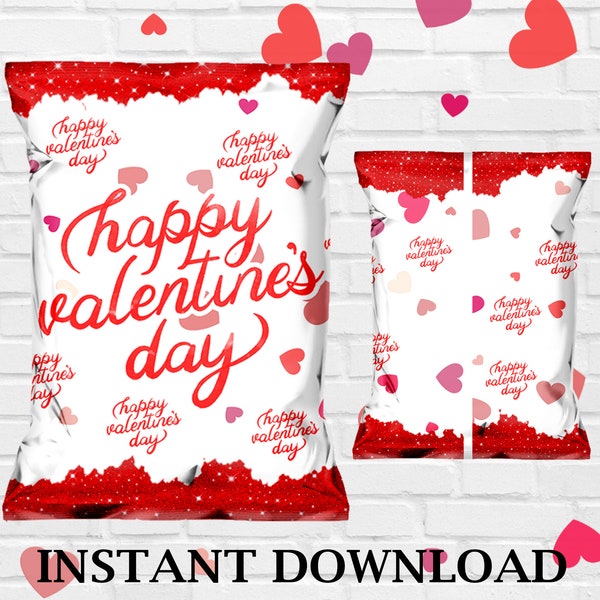 Valentine's Chip Bag, Not editable Valentine's Chip Bag, Hearts Day Chip Bag, Instant Download