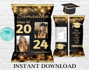 Borsa porta-fiches per laurea nera e oro modificabile con foto (download immediato)