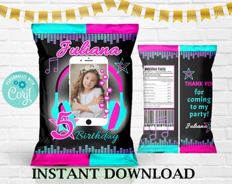 Sacchetto di patatine per il compleanno di TikTok: bomboniera musicale modificabile (download immediato)