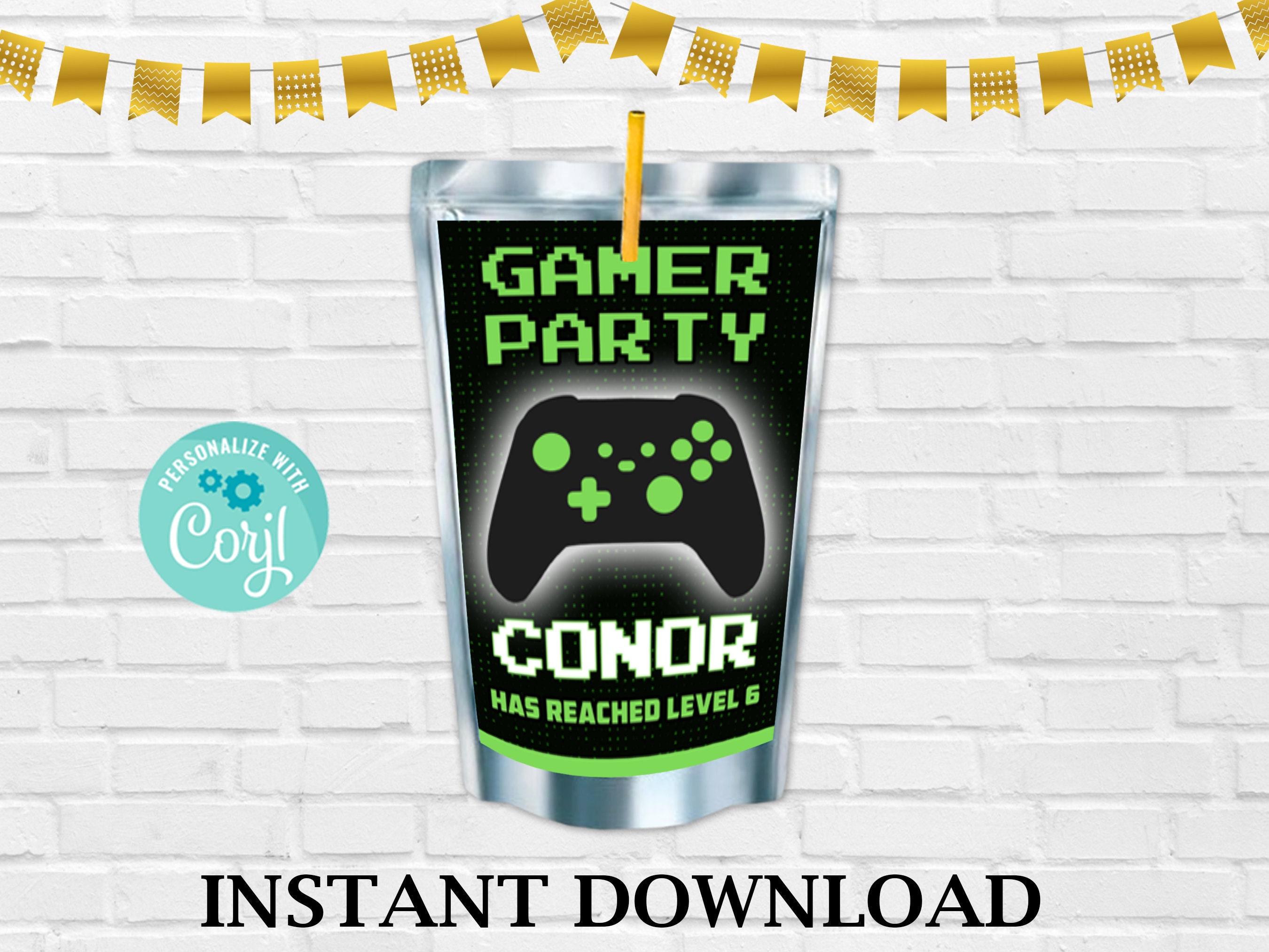 VideospielPartyBundle, bearbeitbares GamerGeburtstagsSet, Gamer