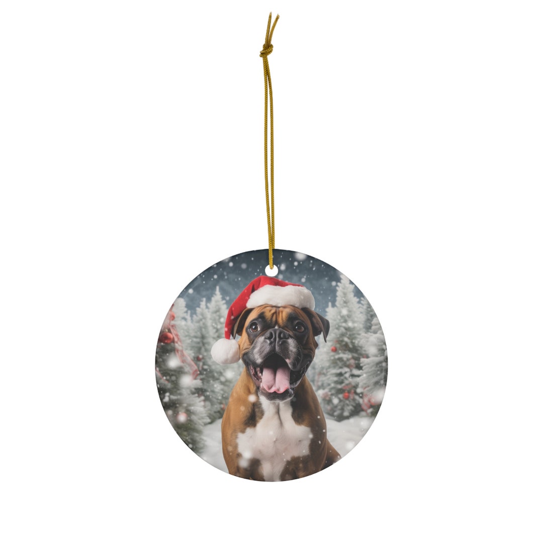Boxer Dog Christmas Tree Round Ceramic Ornament Etsy