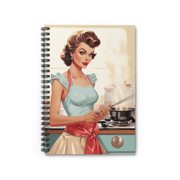 Housewife 50s Cooking Kitchen Recipe Journal Book Blank Cookbook Retro Look Reading Log Writing Spiral Notebook - Ruled Line