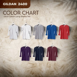 Carta de colores Gildan 2400 Brown Effect, archivos editables completos, carta de maquetas de camisetas para impresión bajo demanda, carta de colores impresa