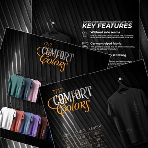 Comfort Colors 1717 Store Kit, Größentabelle und Farbkarte, wichtige Funktionen, die Dateien auflisten, Dach-Bundle, professionell bearbeiten, leicht bearbeitbar