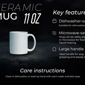 Acerca de este archivo de listado de tazas Taza de café de 11 oz, tamaño para taza de té de cerámica Medición simulada para Printify Taza de impresión bajo demanda