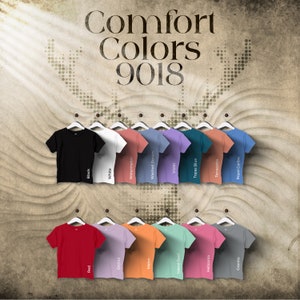 Comfort Colors 9018 Efecto ciervo, carta de colores, archivos completamente editables, carta de maquetas de camisetas para impresión bajo demanda, carta de colores Printful