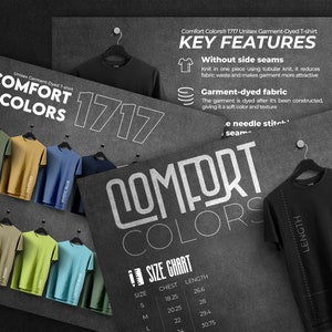 Kit de loja Comfort Colors 1717, tabela de tamanhos e tabela de cores, pacote de arquivos de listagem de recursos principais, pacote preto, edição profissional, fácil de editar