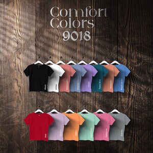 Comfort Colors 9018 Efecto madera, carta de colores, archivos completamente editables, carta de maquetas de camisetas para impresión bajo demanda, carta de colores Printful