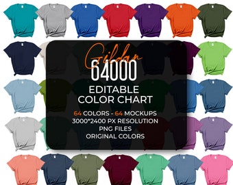 2023 new color, Gildan 64000 color chart, Gildan 64000 mockup, Gildan 64000, Gildan size chart