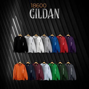 Carta de colores Gildan 18600, archivos editables completos, carta de maquetas de sudaderas para impresión bajo demanda, carta de colores Printful