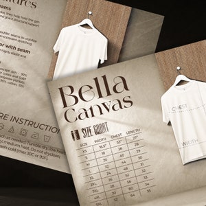 Tabla de tallas Bella Canvas 3001 y paquete de características clave, Nueva temporada, Acerca de este archivo de listado de camisetas, Instrucciones de lavado descargables