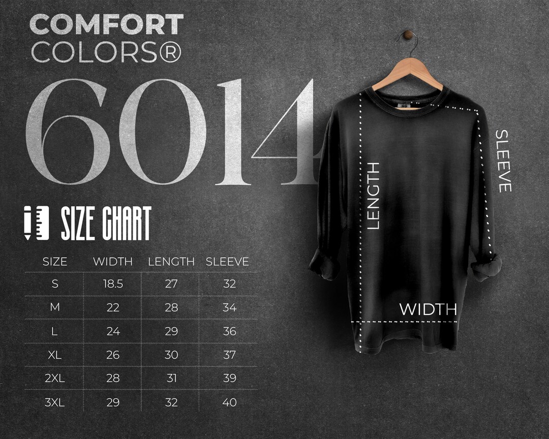 Comfort Colors 6014 Size Chart, T Shirt Measurements, 6014 Size Chart