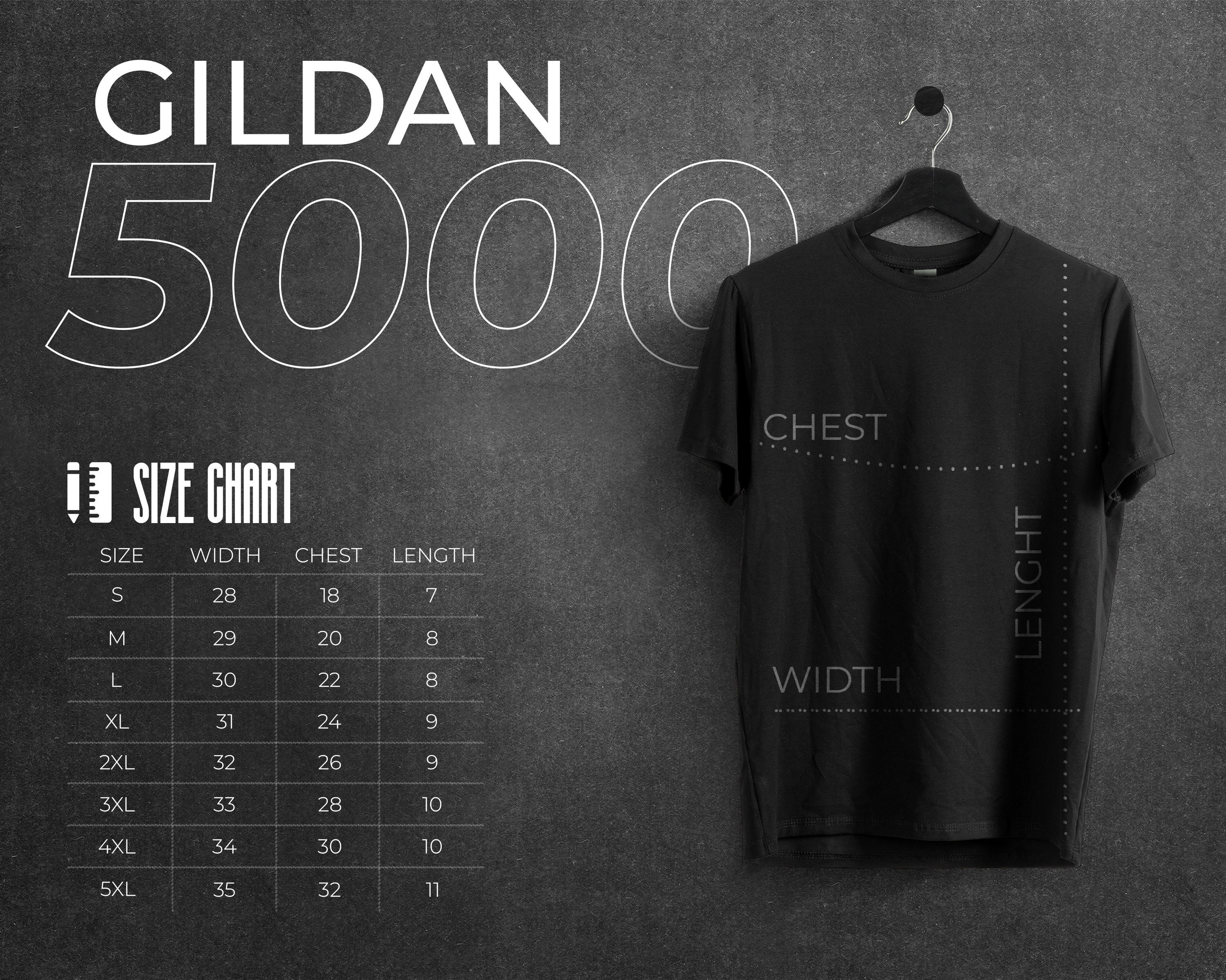 Gildan 5000 Size Chart and Color Chart, Key Features Listing Files