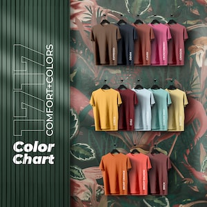 Comfort Colors 1717 Farbkarte, Mustereffekt, voll bearbeitbare Dateien, T-Shirt Mockup Chart für Print On Demand, Printful Color Chart