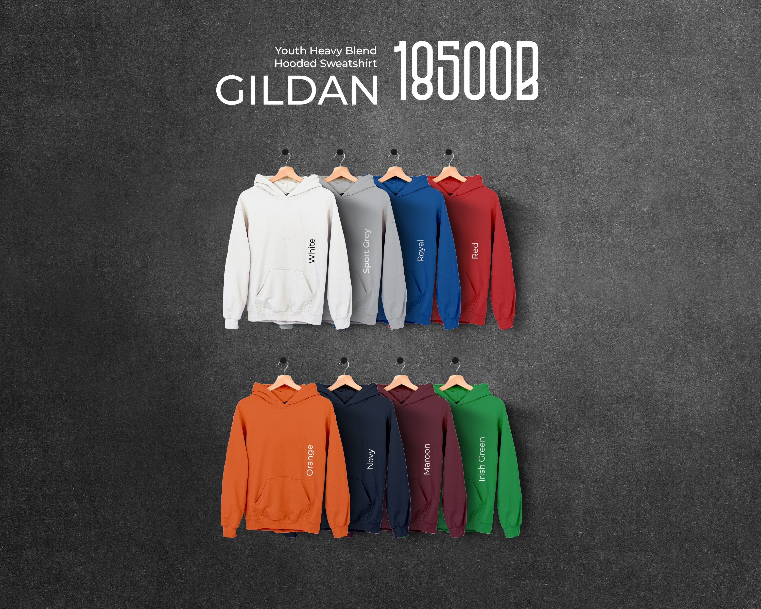 Gildan 18500b Size Chart and Color Chart, Key Features Listing Files