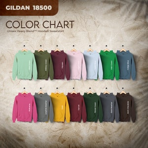 Carta de colores Gildan 18500, archivos editables completos, carta de maqueta con capucha Heather Mauve para impresión bajo demanda, carta de colores Printful