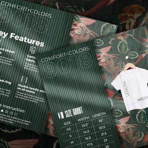 Tabla de tallas Comfort Colors 9018 y paquete de características clave, Efecto de patrón, Acerca de este archivo de listado de camisetas, Instrucciones de lavado descargables