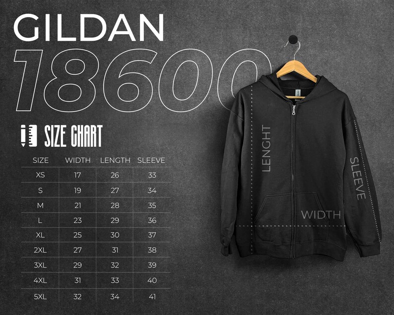 Gildan 18600 Size Chart and Color Chart, Key Features Listing Files ...
