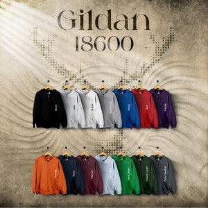 Carta de colores Gildan 18600, archivos editables completos, carta de maquetas de sudaderas para impresión bajo demanda, carta de colores impresa Ciervo