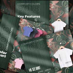 Kit de loja Comfort Colors 9018, tabela de tamanhos e tabela de cores, pacote de arquivos de listagem de recursos principais, pacote de padrões, edição profissional