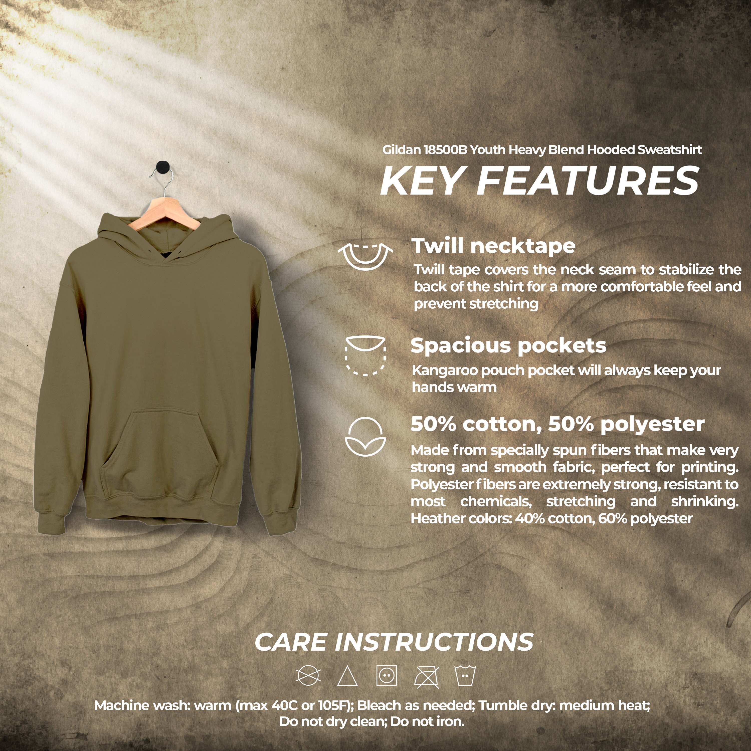 Gildan 18500b Size Chart and Color Chart, Key Features Listing Files