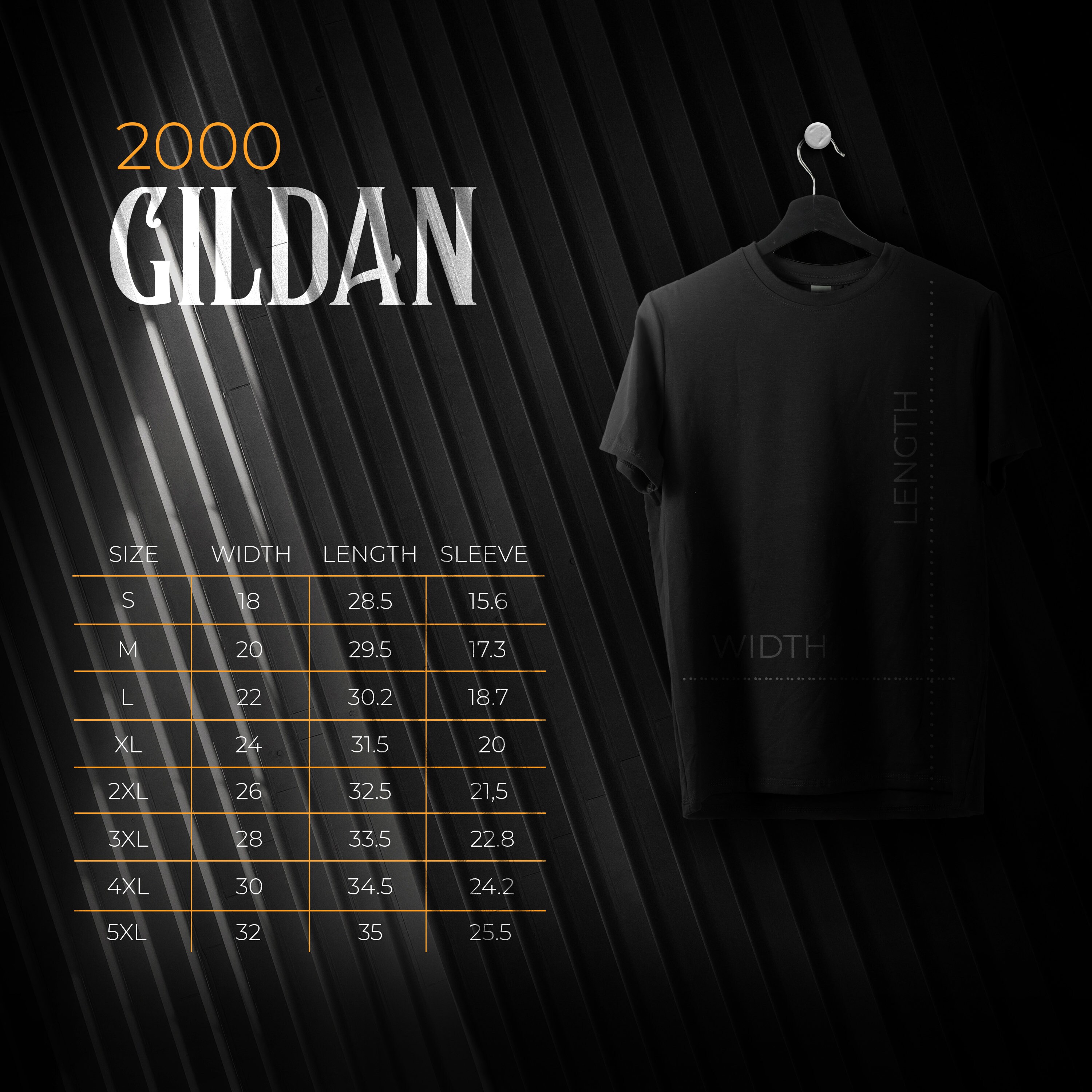 Gildan 2000 Size Chart and Color Chart, Key Features Listing Files