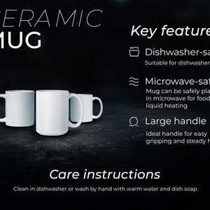 Acerca de este archivo de listado de tazas Taza de café de 11, 15, 20 oz, tamaño para taza de té de cerámica Medición simulada para Printify Taza de impresión bajo demanda