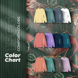 Efecto de patrón Comfort Colors 1566, carta de colores, archivos editables completos, carta de maquetas de camisetas para impresión bajo demanda, carta de colores Printful