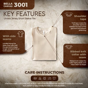 Bella Canvas 3001 materiaalinformatie voor het nieuwe seizoen, Bella Canvas 3001 Over dit sweatshirtoverzicht, 3001 waskaart, 3001 maattabel,