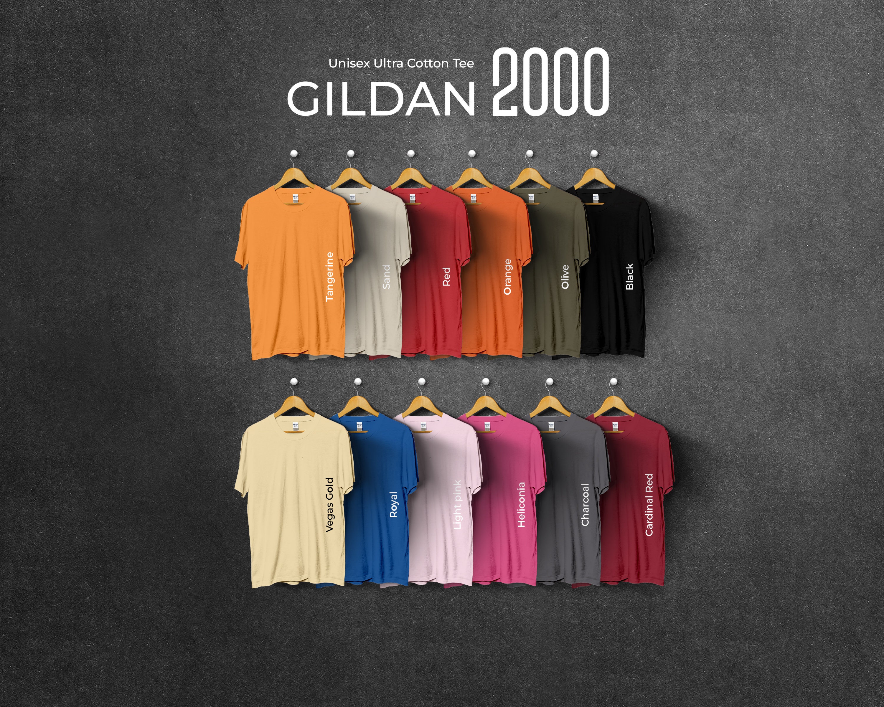 Gildan 2000 Color Chart, Full Editable Files, Tshirt Mockup Chart for ...