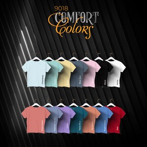 Comfort Colors 9018 Efecto techo, carta de colores, archivos completamente editables, carta de maquetas de camisetas para impresión bajo demanda, carta de colores Printful
