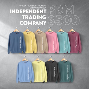 Tabla de colores PRM 3500 de Independent Trading Company, archivos editables completos, efecto de luz, tabla de maquetas de sudaderas para impresión bajo demanda