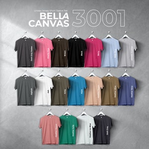 Carta de colores Bella Canvas 3001, archivos editables completos, efecto de luz, gráfico de maquetas de camisetas para impresión bajo demanda, gráfico de colores impreso