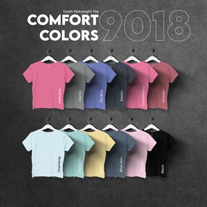 Comfort Colors 9018 Efecto de luz, carta de colores, archivos completamente editables, carta de maquetas de camisetas para impresión bajo demanda, carta de colores Printful