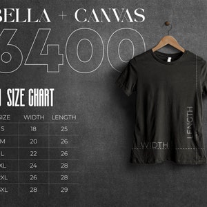 Tabla de tallas Bella Canvas 6400, Medidas de camiseta, Tabla de tallas 6400, Camiseta premium para mujer, Tabla de tallas Bella Canvas