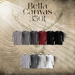 Bella canvas 3501 Efecto ciervo, carta de colores, archivos editables completos, carta de maquetas de camisetas para impresión bajo demanda, carta de colores impresa