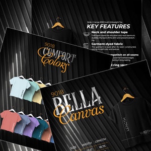 Kit de loja Comfort Colors 9018, tabela de tamanhos e tabela de cores, pacote de arquivos de listagem de recursos principais, pacote de telhado, edição profissional