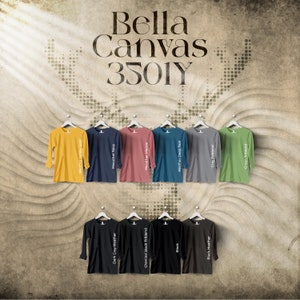 Bella canvas 3501y Efecto ciervo, carta de colores, archivos editables completos, carta de maquetas de camisetas para impresión bajo demanda, carta de colores impresa