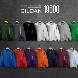 Carta de colores Gildan 18600, archivos editables completos, carta de maquetas de sudaderas para impresión bajo demanda, carta de colores Printful
