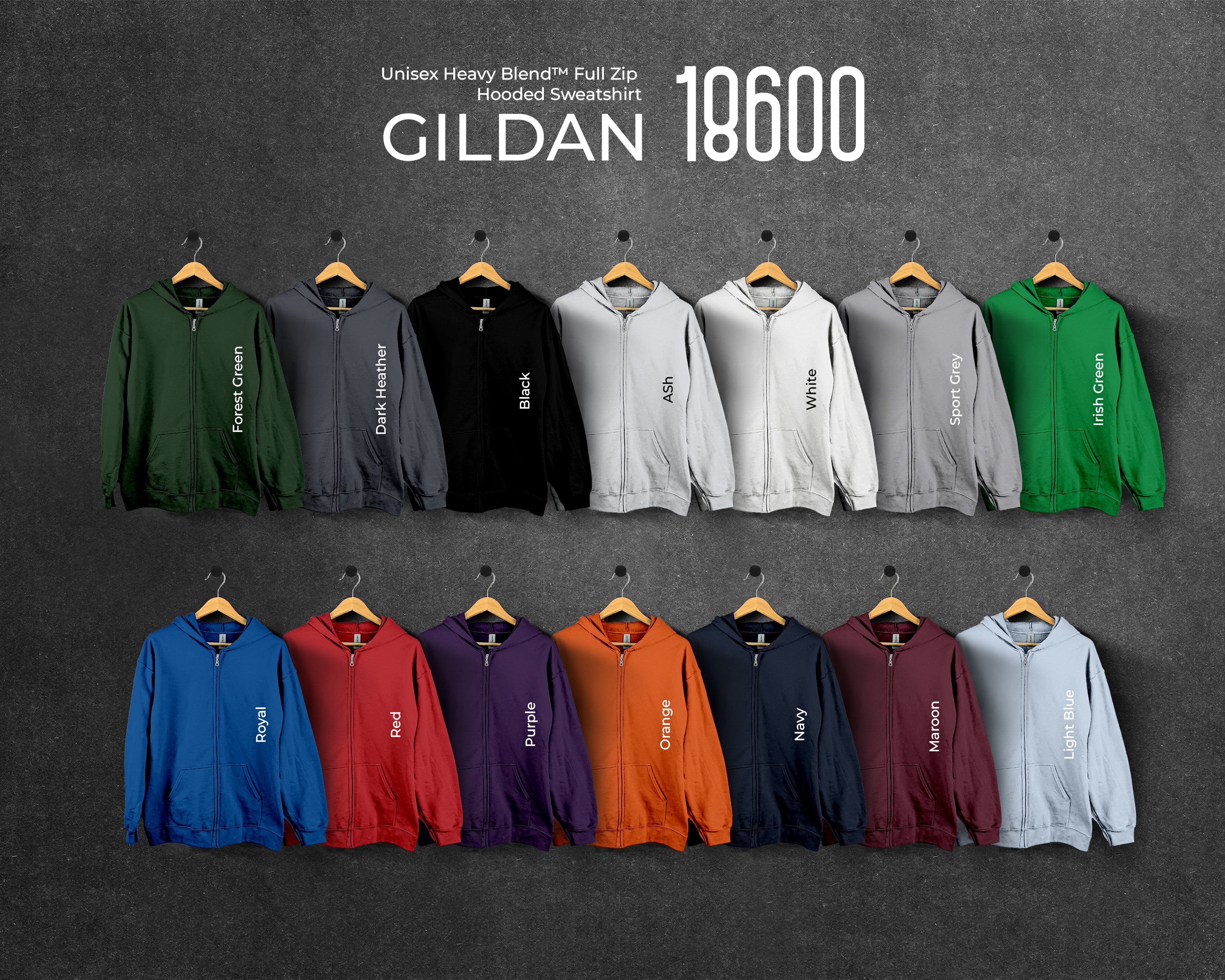 Gildan 18600 Color Chart, Full Editable Files, Sweatshirt Mockup Chart ...