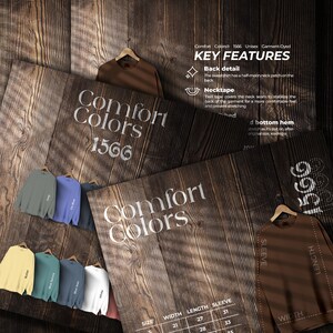 Kit de loja Comfort Colors 1717, tabela de tamanhos e tabela de cores, pacote de arquivos de listagem de recursos principais, pacote de madeira, edição profissional, fácil de editar