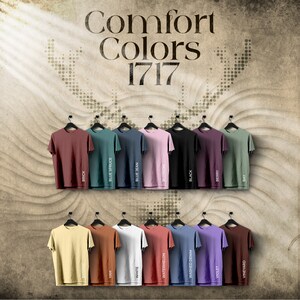Carta de colores Comfort Colors 1717, efecto ciervo, archivos completamente editables, carta de maquetas de camisetas para impresión bajo demanda, carta de colores Printful