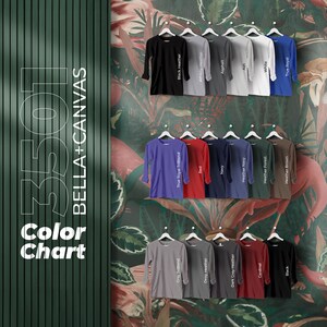 Bella canvas 3501 Efecto de patrón, carta de colores, archivos editables completos, carta de maquetas de camisetas para impresión bajo demanda, carta de colores impresa