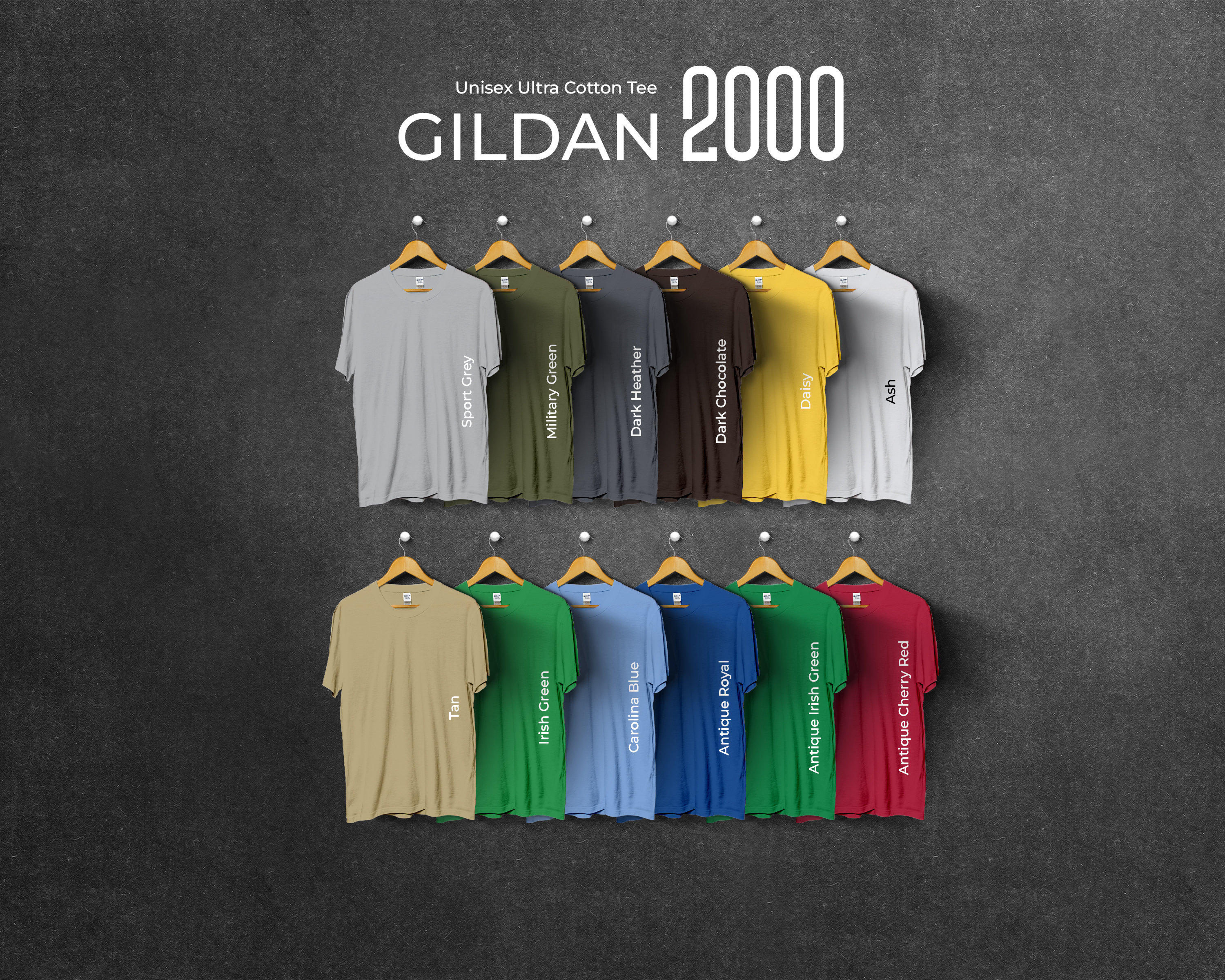 Gildan 2000 Color Chart, Full Editable Files, Tshirt Mockup Chart for