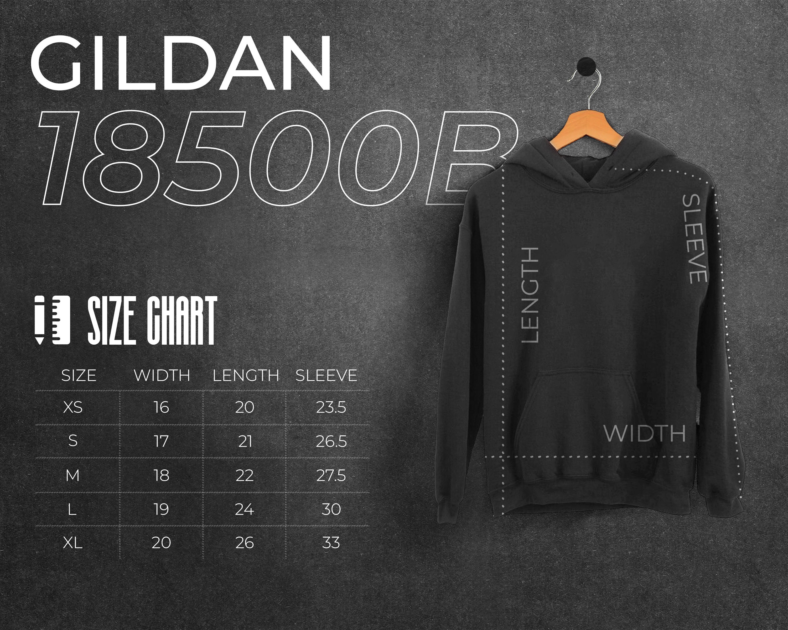 Gildan 18500b Size Chart and Color Chart, Key Features Listing Files