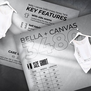Bella canvas 3480 size chart and key features bundle, Light effect, About This Shirt Listing File, Downloadable washing instructions