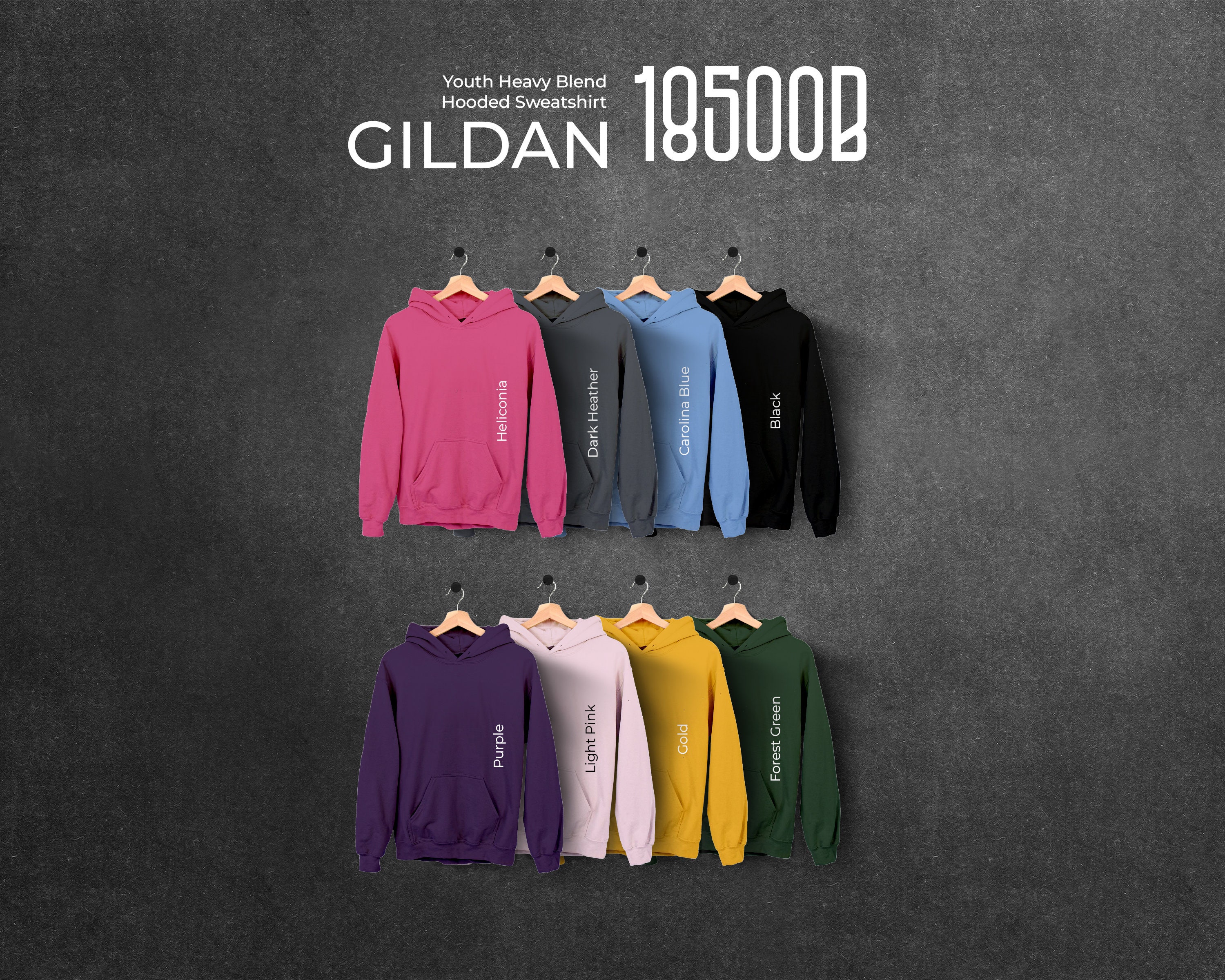 Gildan 18500b Size Chart and Color Chart, Key Features Listing Files