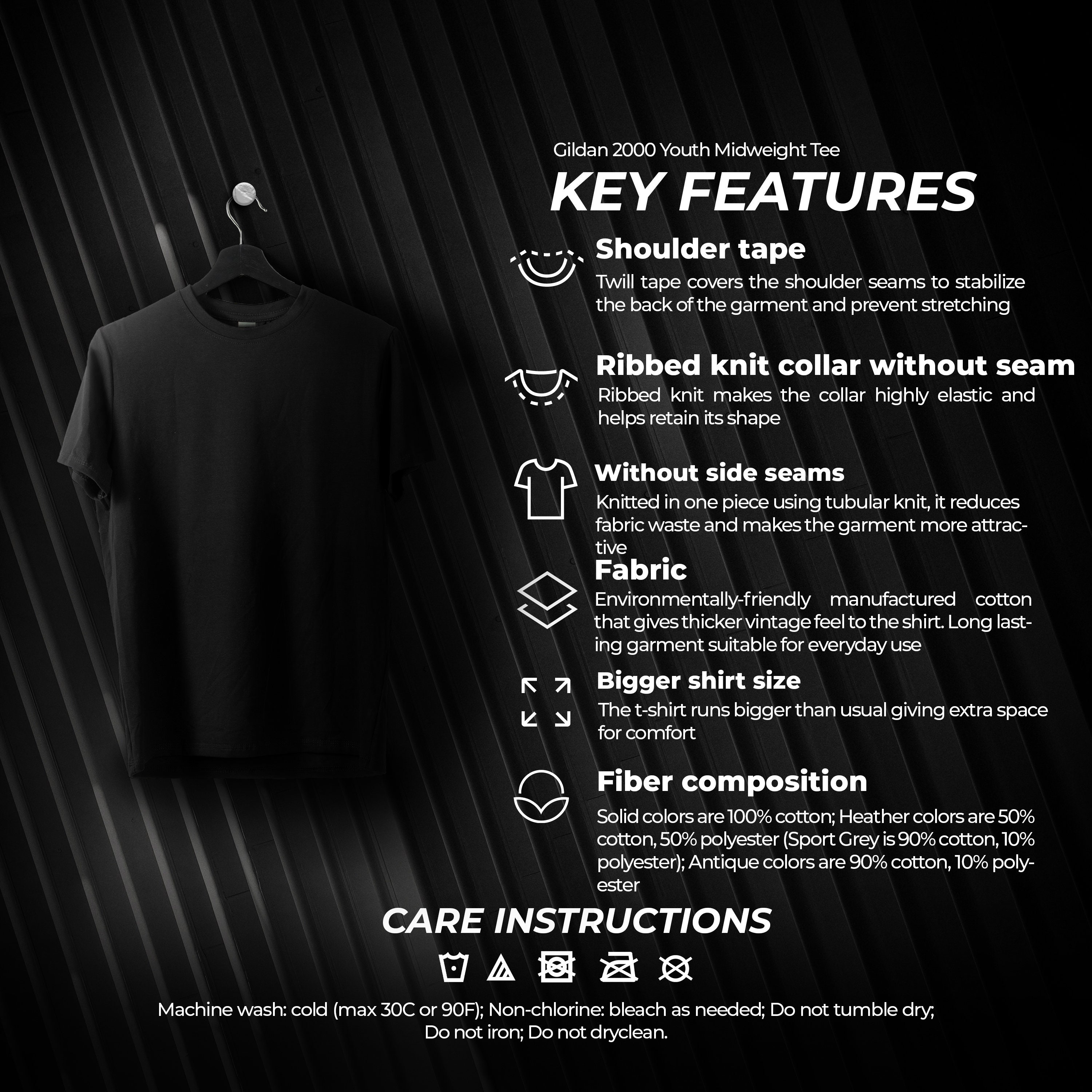 Gildan 2000 Size Chart and Color Chart, Key Features Listing Files