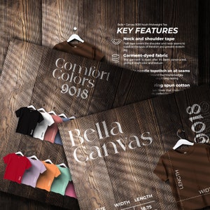 Kit de loja Comfort Colors 9018, tabela de tamanhos e tabela de cores, pacote de arquivos de listagem de recursos principais, pacote de madeira, edição profissional